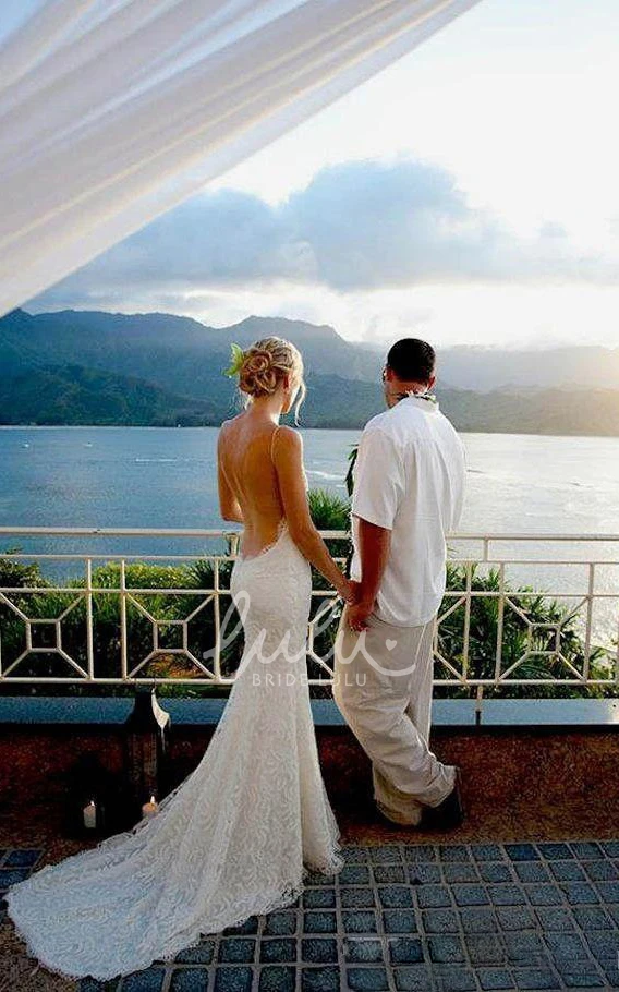 Backless Mermaid Lace Dress with Ruffles and Spaghetti Straps