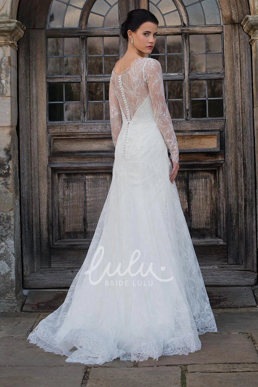 Illusion Long-Sleeve Lace Wedding Dress V-Neck