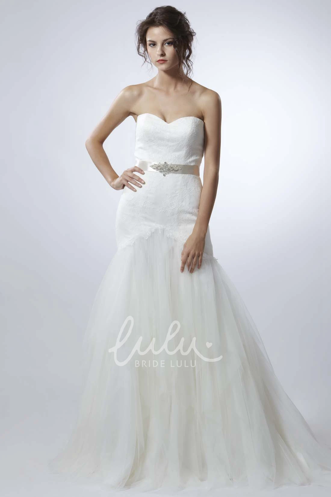 Strapless Ruffled Tulle Wedding Dress with Backless Style Mermaid Cut