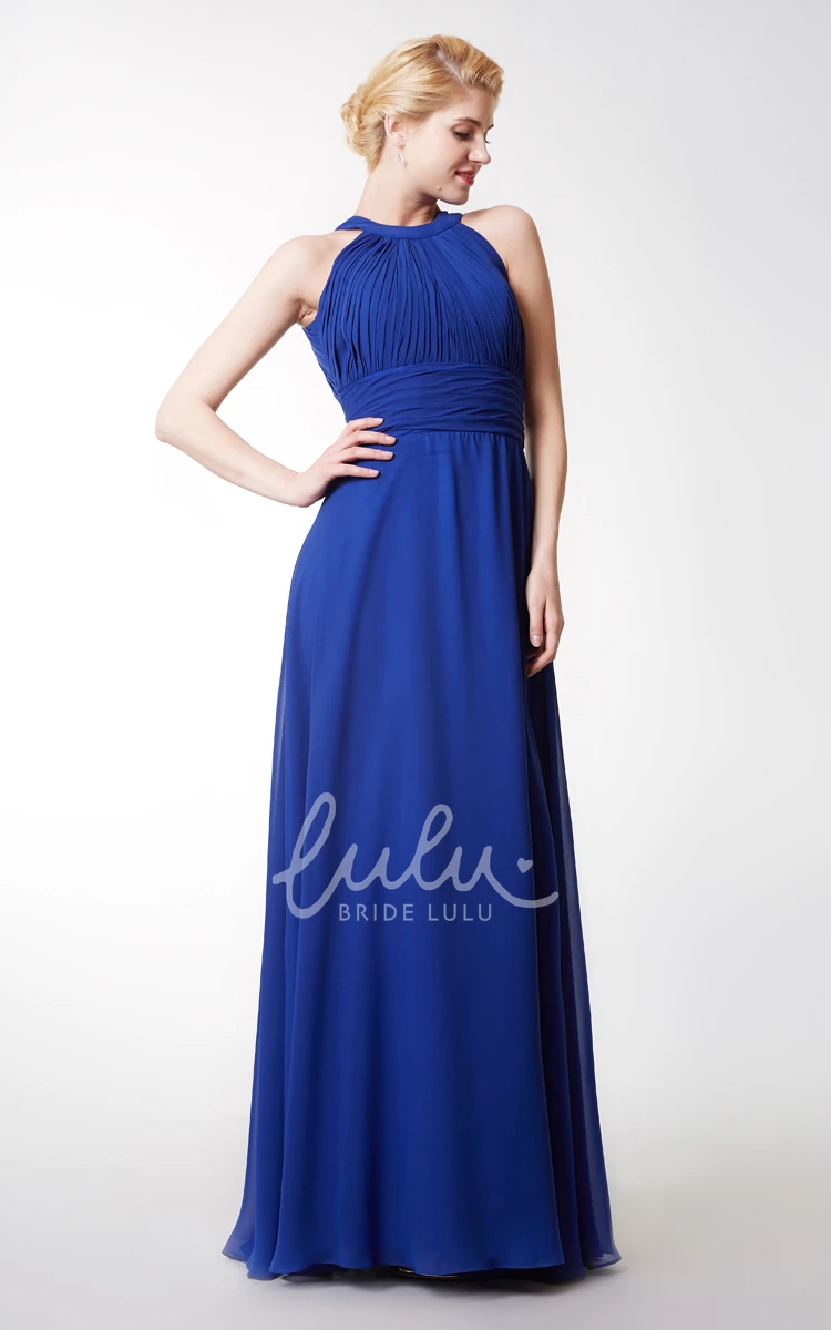 Long Halter Ruched Bridesmaid Dress with Keyhole Back Elegant Bridesmaid Dress