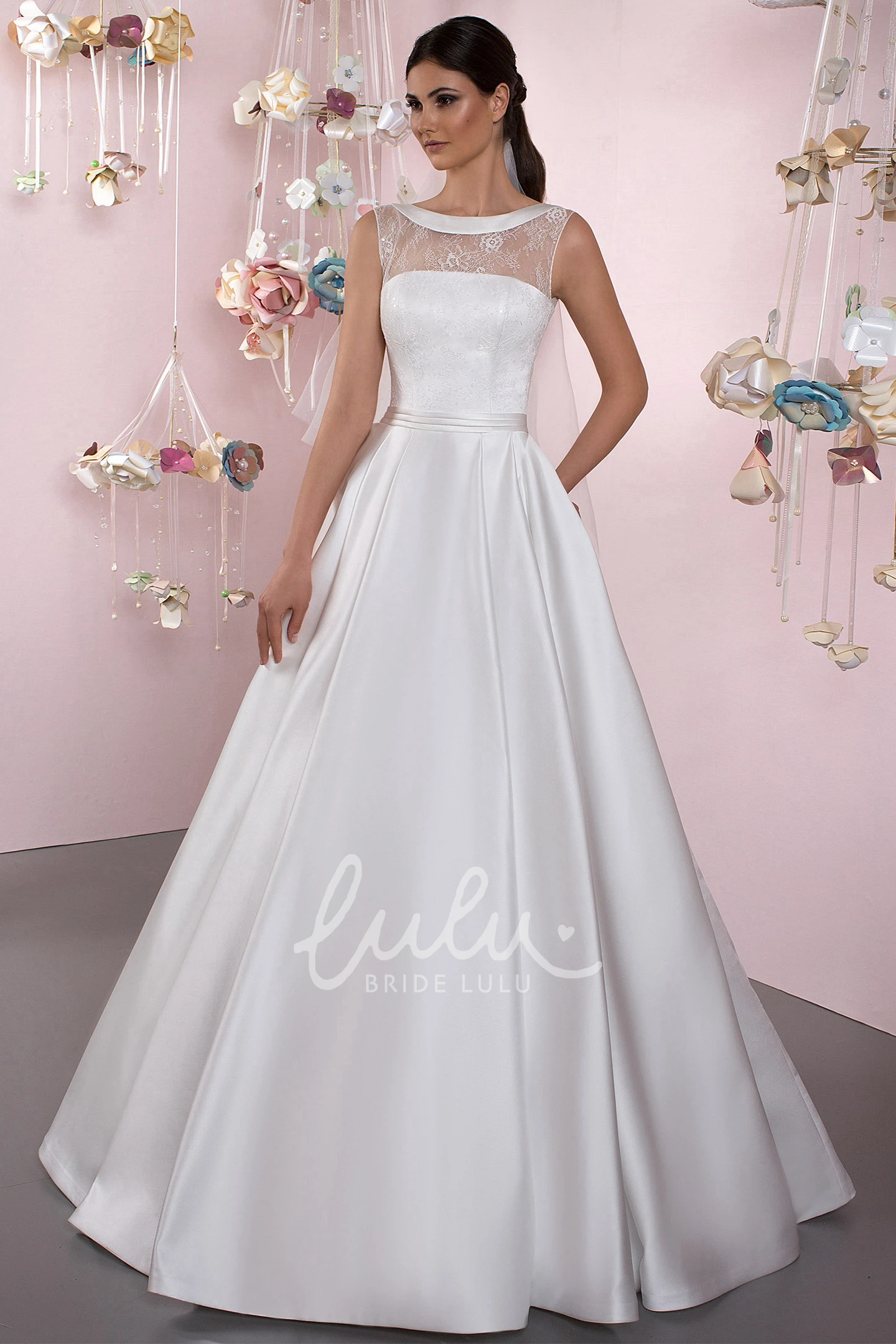 Satin A-Line Wedding Dress with Lace-Up Back and Bow Detail