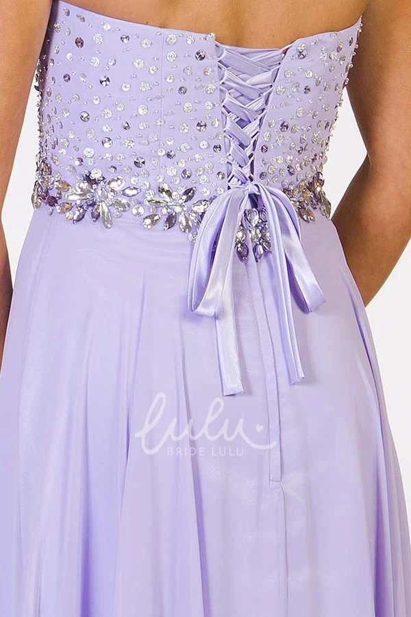 Sleeveless Beaded Sweetheart Chiffon Prom Dress A-Line