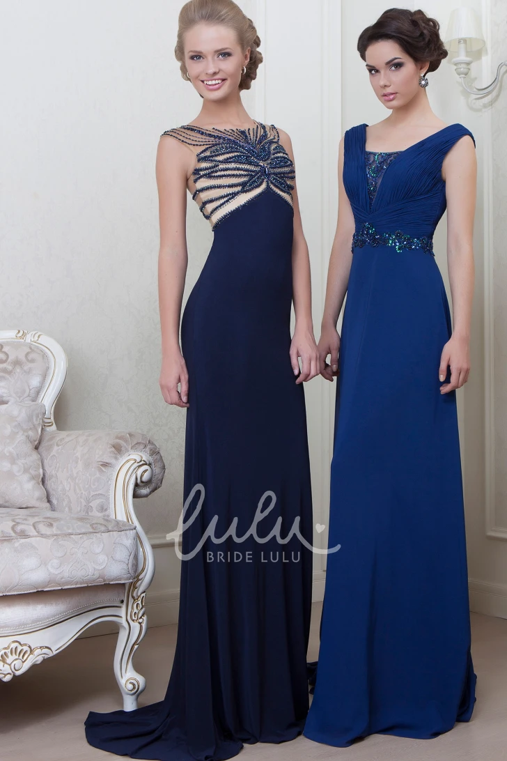 Long Sleeveless Bateau-Neck A-Line Prom Dress