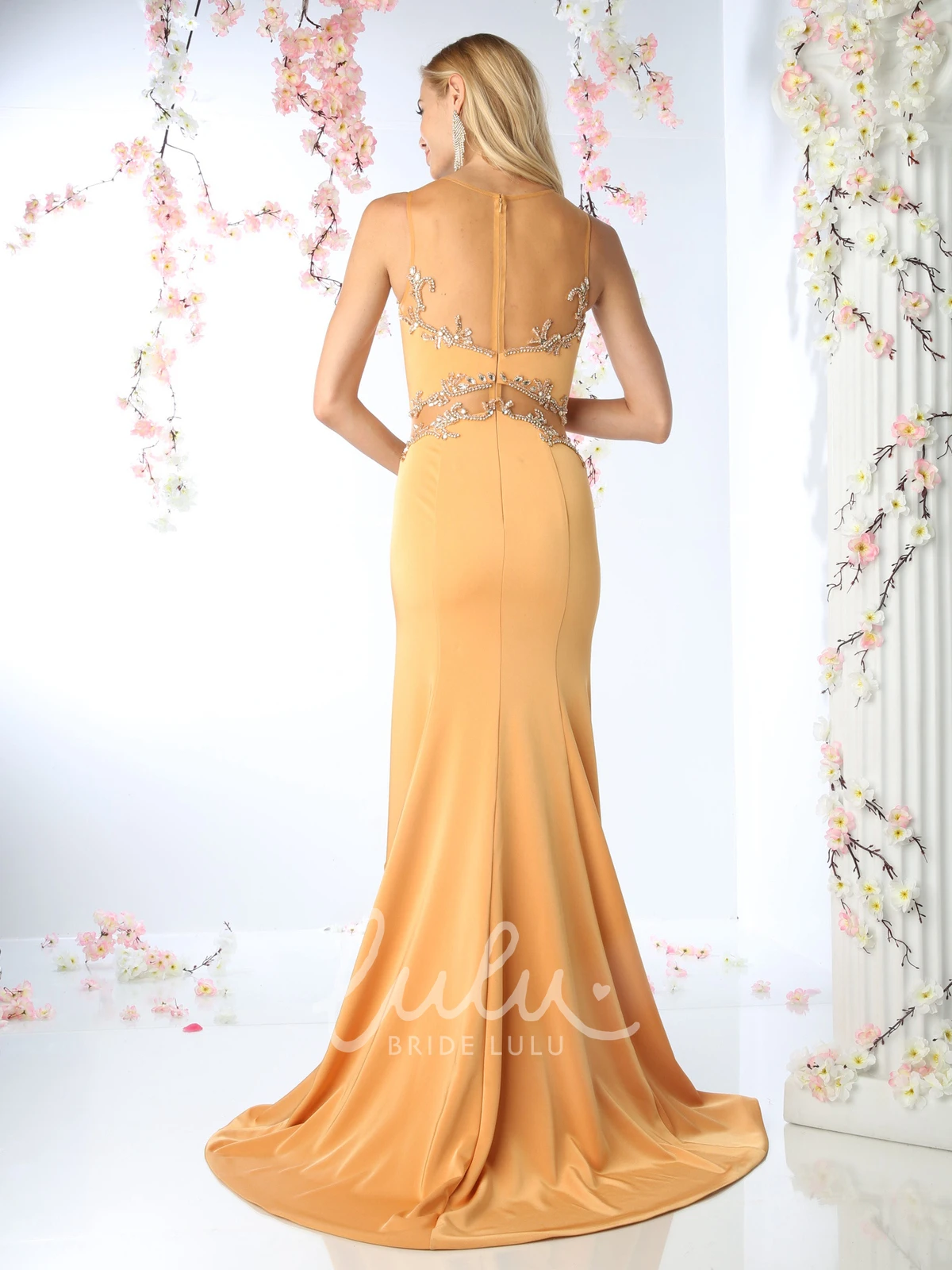 Illusion High-Low Sleeveless Sheath Dress with Beading for Prom