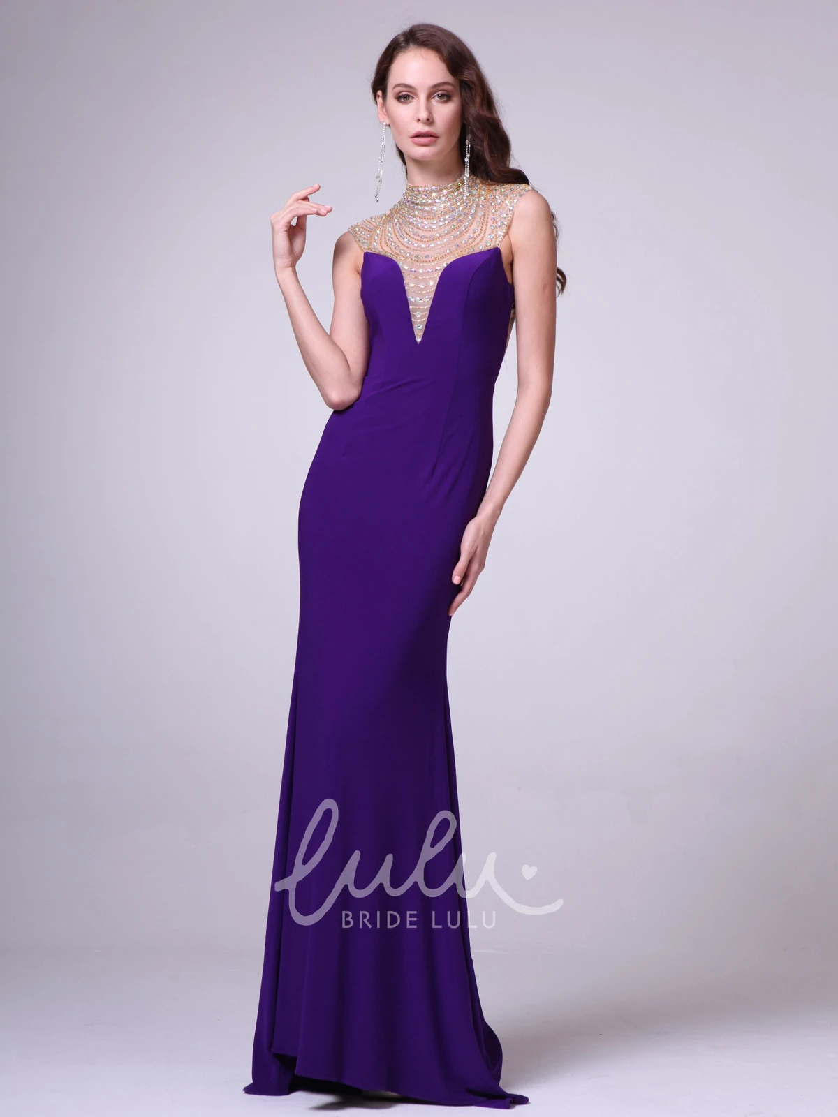 High Neck Backless Beaded Sheath Formal Dress
