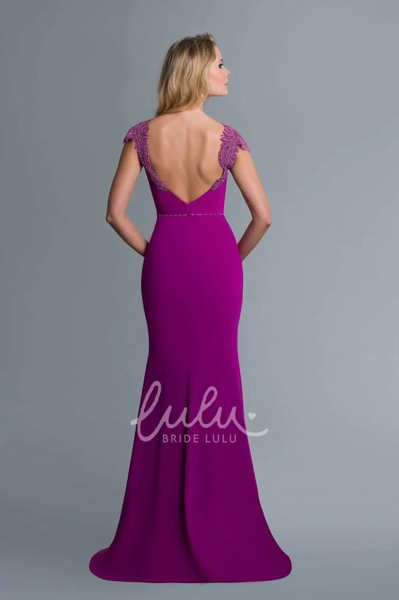 Elegant Cap-Sleeve Deep-V Back Sheath Dress for Women