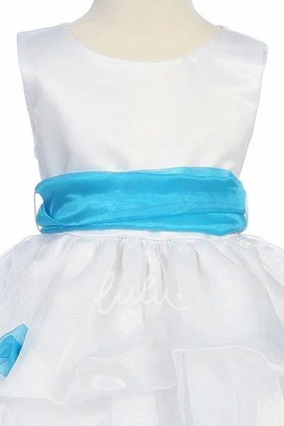 Organza & Satin Flower Girl Dress Ruched Tea-Length