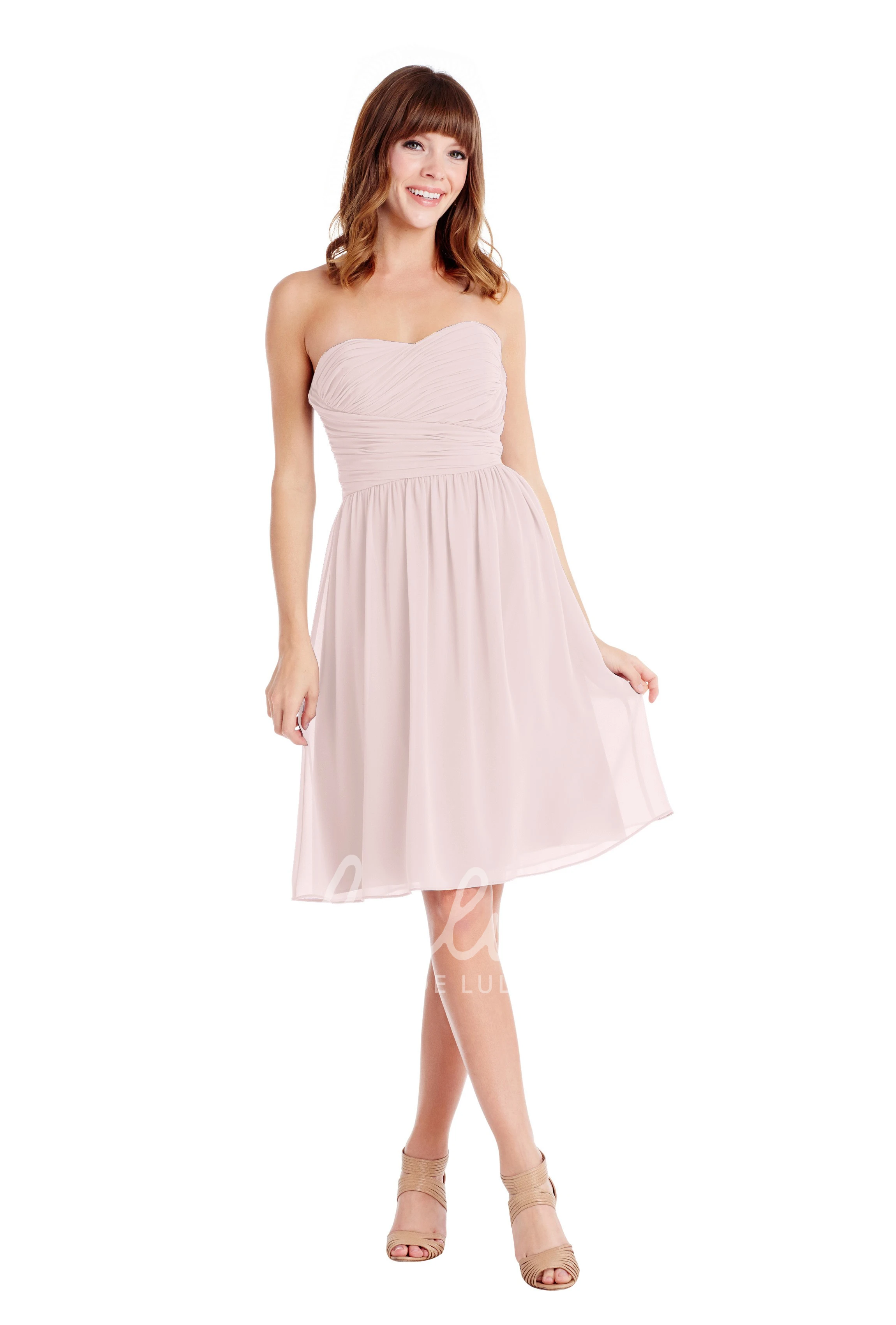Criss-Cross Sweetheart Sleeveless Chiffon Knee-Length Bridesmaid Dress in Multiple Colors