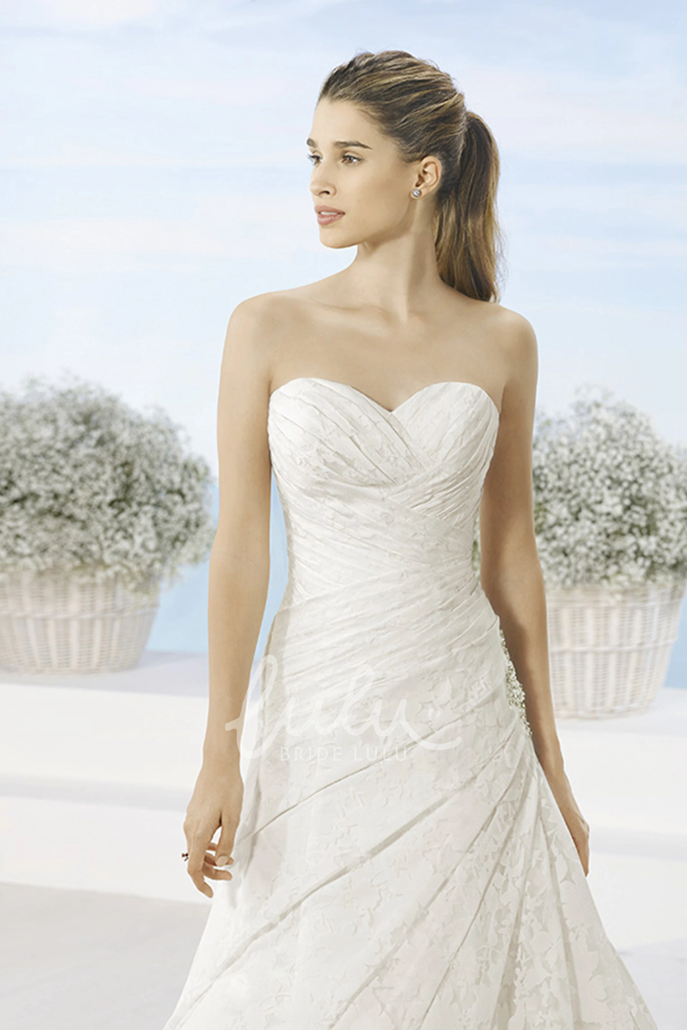 Lace Sweetheart A-Line Wedding Dress with Draping and Broach