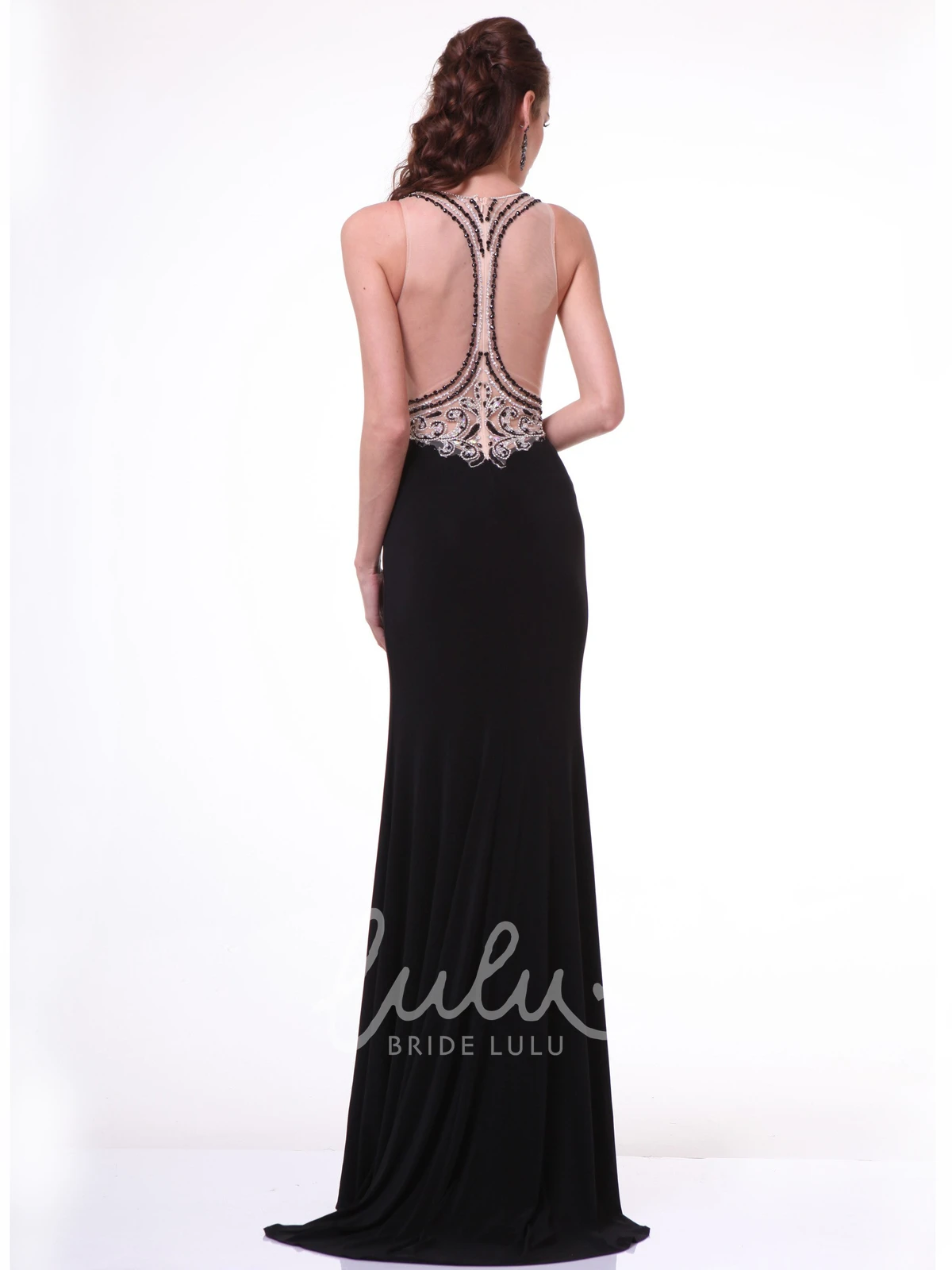 Jewel-Neck Sleeveless Sheath Jersey Dress with Beading for Women