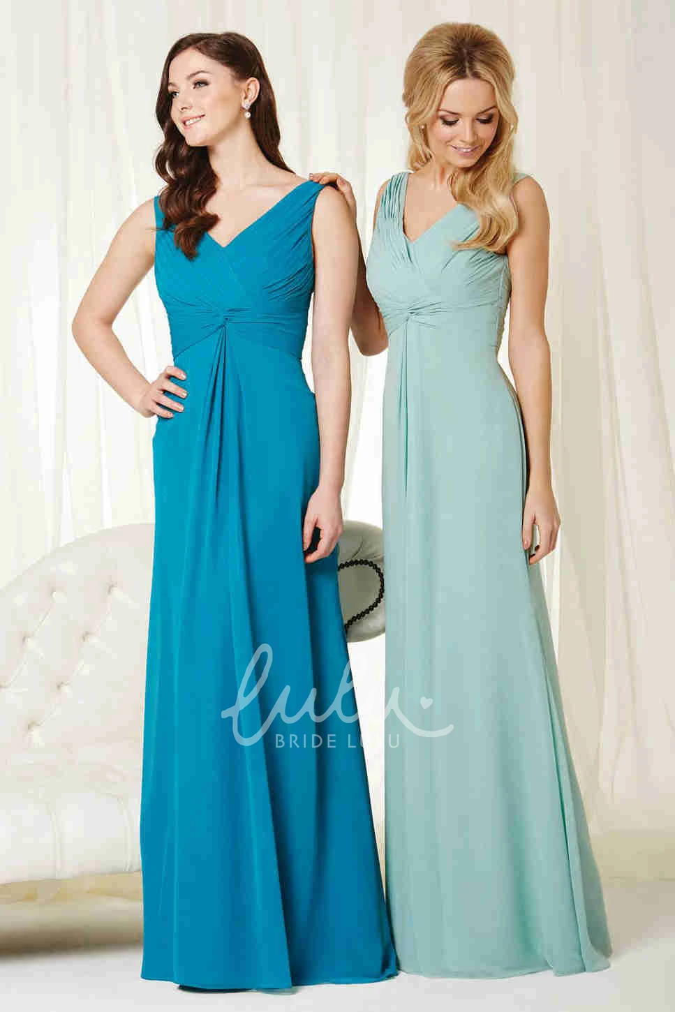 Sleeveless V-Neck Chiffon Bridesmaid Dress with Criss-Cross Elegant Bridesmaid Dress