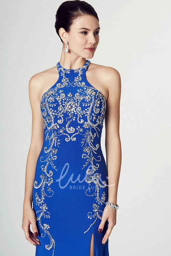 Split-Front Sleeveless Chiffon Prom Dress with Pleats and Beading Modern Prom Dress