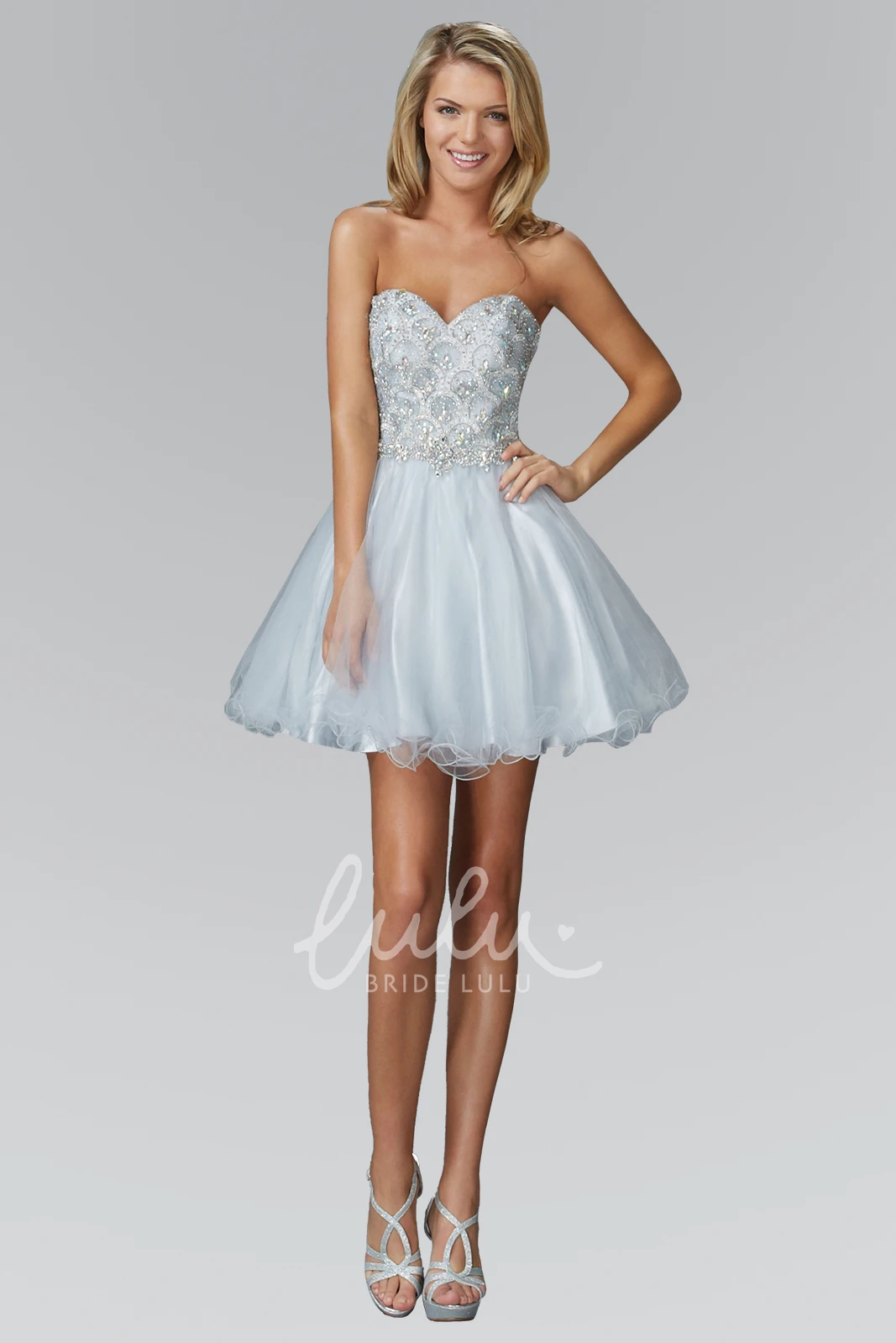 Sweetheart Satin A-Line Short Dress with Beading Formal Dress