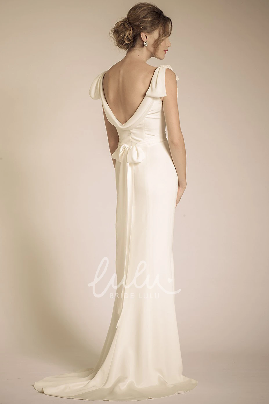 Chiffon Wedding Dress with Bowed Cowl and V-Back Sweep Train