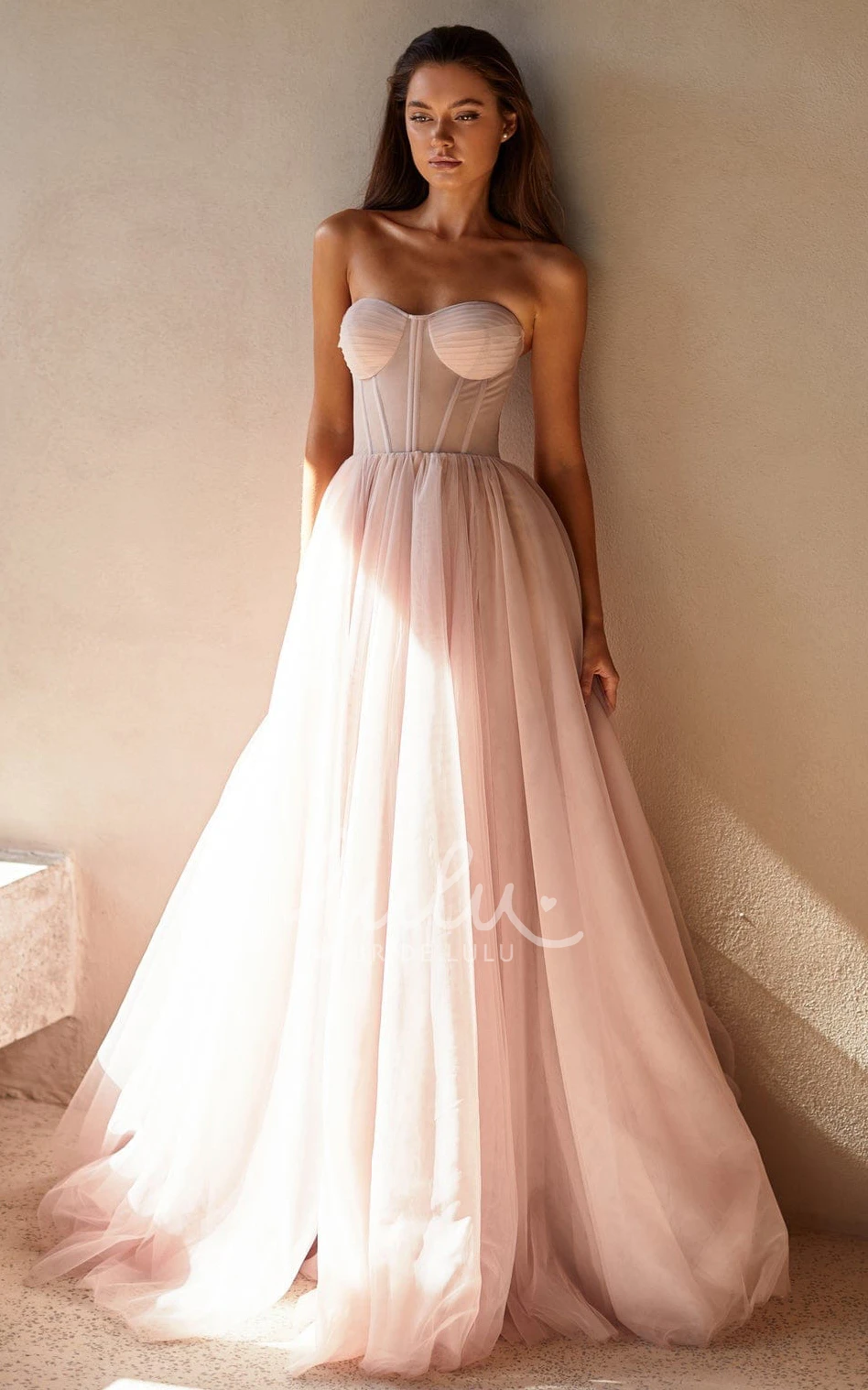 Romantic Strapless Tulle Evening Dress with Lace-up Back Women's Formal Gown