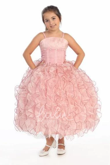 Ruffled Spaghetti Strap Flower Girl Dress in Long Length