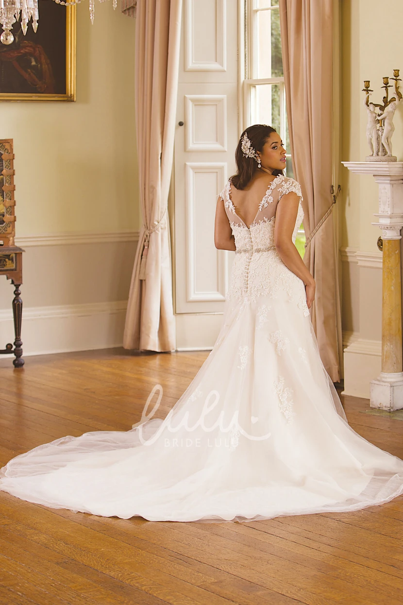 Plus Size Lace Wedding Dress with Jeweled Scoop Neckline