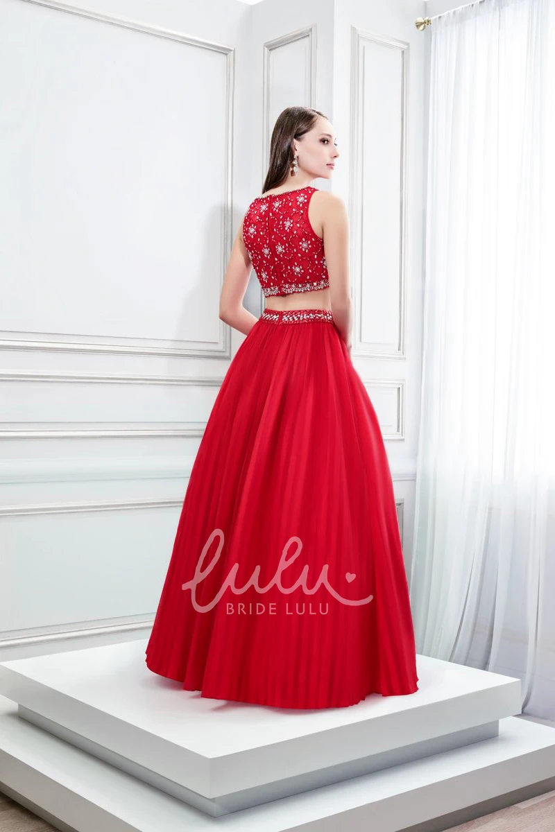 Beaded A-Line Prom Dress with Jewel Neck and Pleats