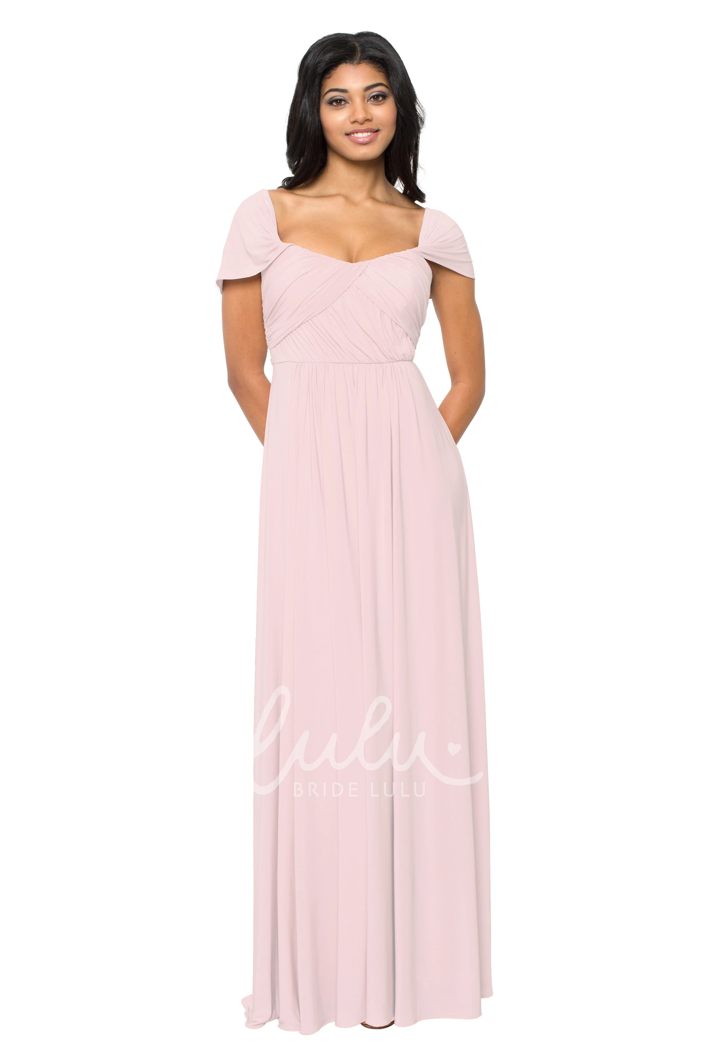 Cap Sleeve V-Neck Ruched Chiffon Convertible Bridesmaid Dress in Muti-Color