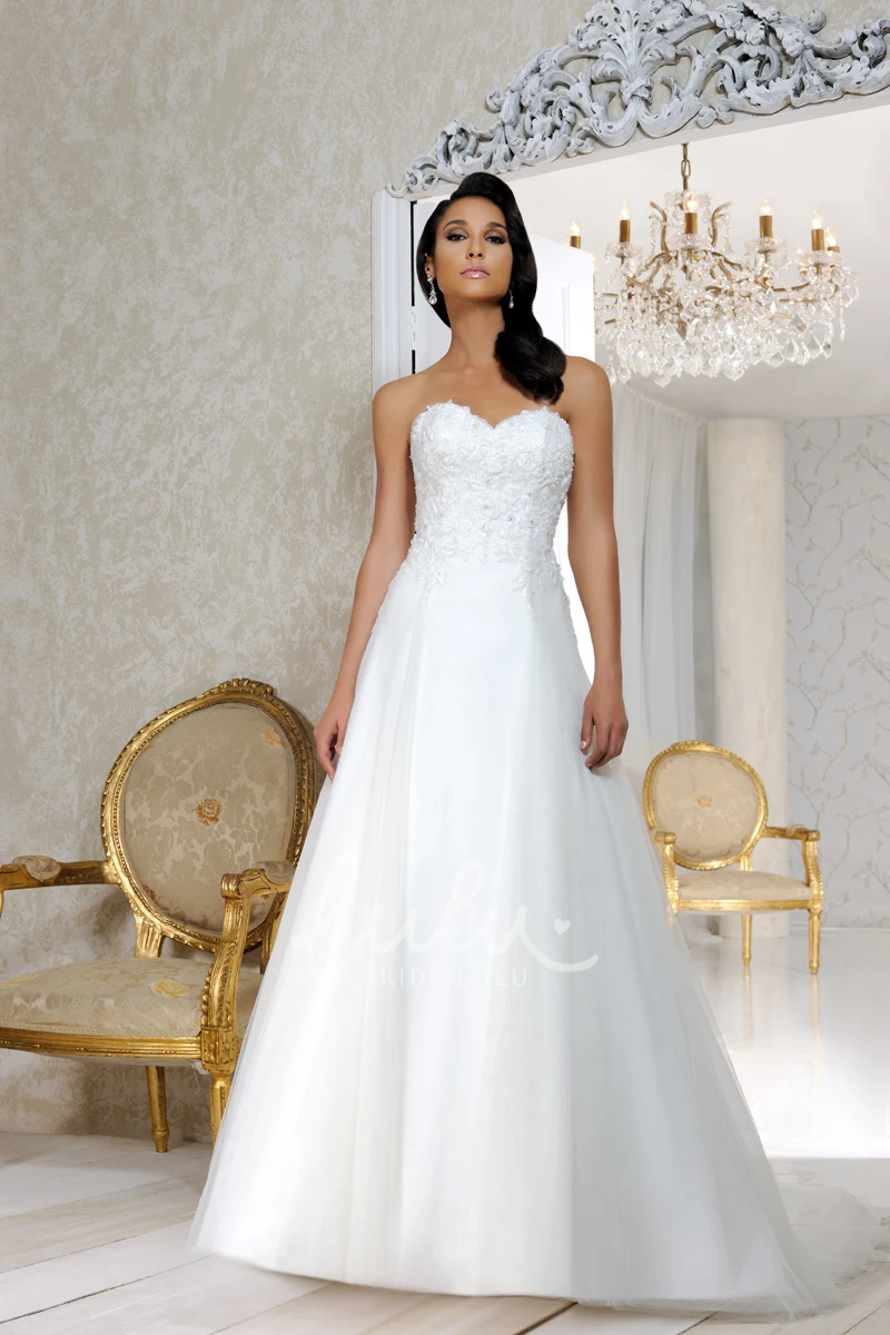 Tulle Appliqued Wedding Dress with V Back Floor-Length Sweetheart