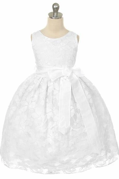 Floral Lace Embroidered Tea-Length Girl Dress Wedding Dress