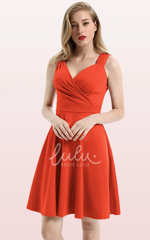 Sleeveless A Line Jersey V-neck Cocktail Dress with Ruffles Casual Prom Dress