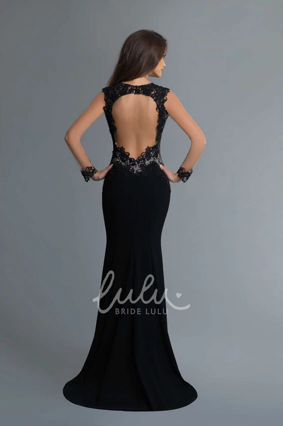 Long Sleeve Scoop-Neck Jersey Dress with Keyhole Unique Formal Dress