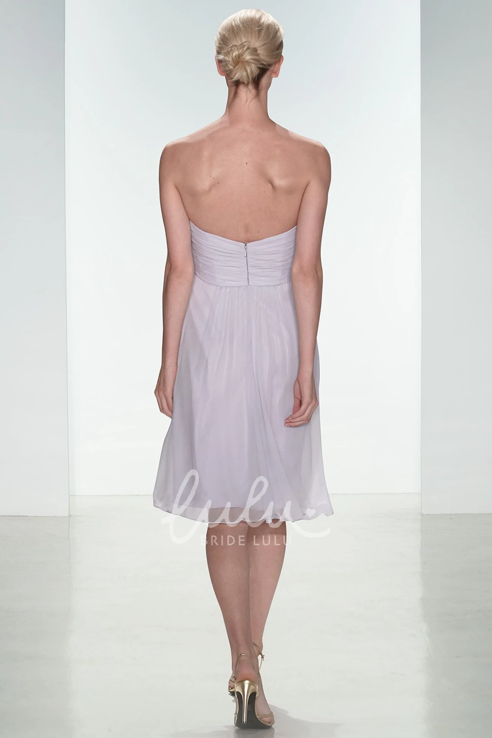 Ruched Knee-Length Empire Tulle Bridesmaid Dress Strapless