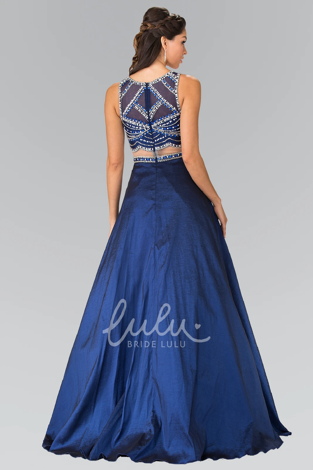 A-Line Satin Illusion Two-Piece Dress With Beading Prom Dress