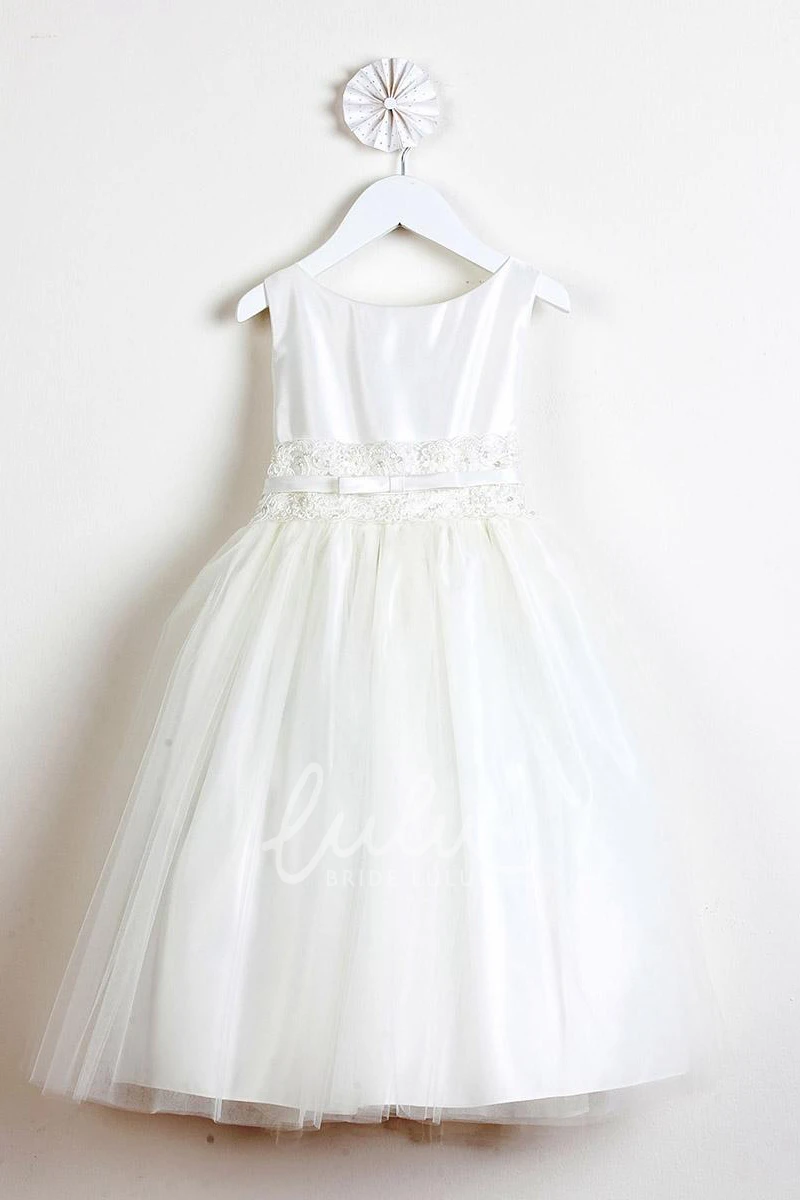 Tiered Tulle Flower Girl Dress with Bows and Ribbon Tea-Length