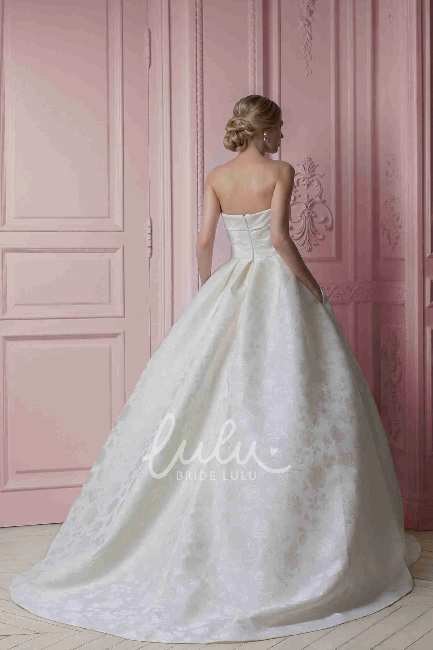 Strapless Maxi Satin Wedding Dress with Embroidery and Bow Classic Wedding Dress for Women
