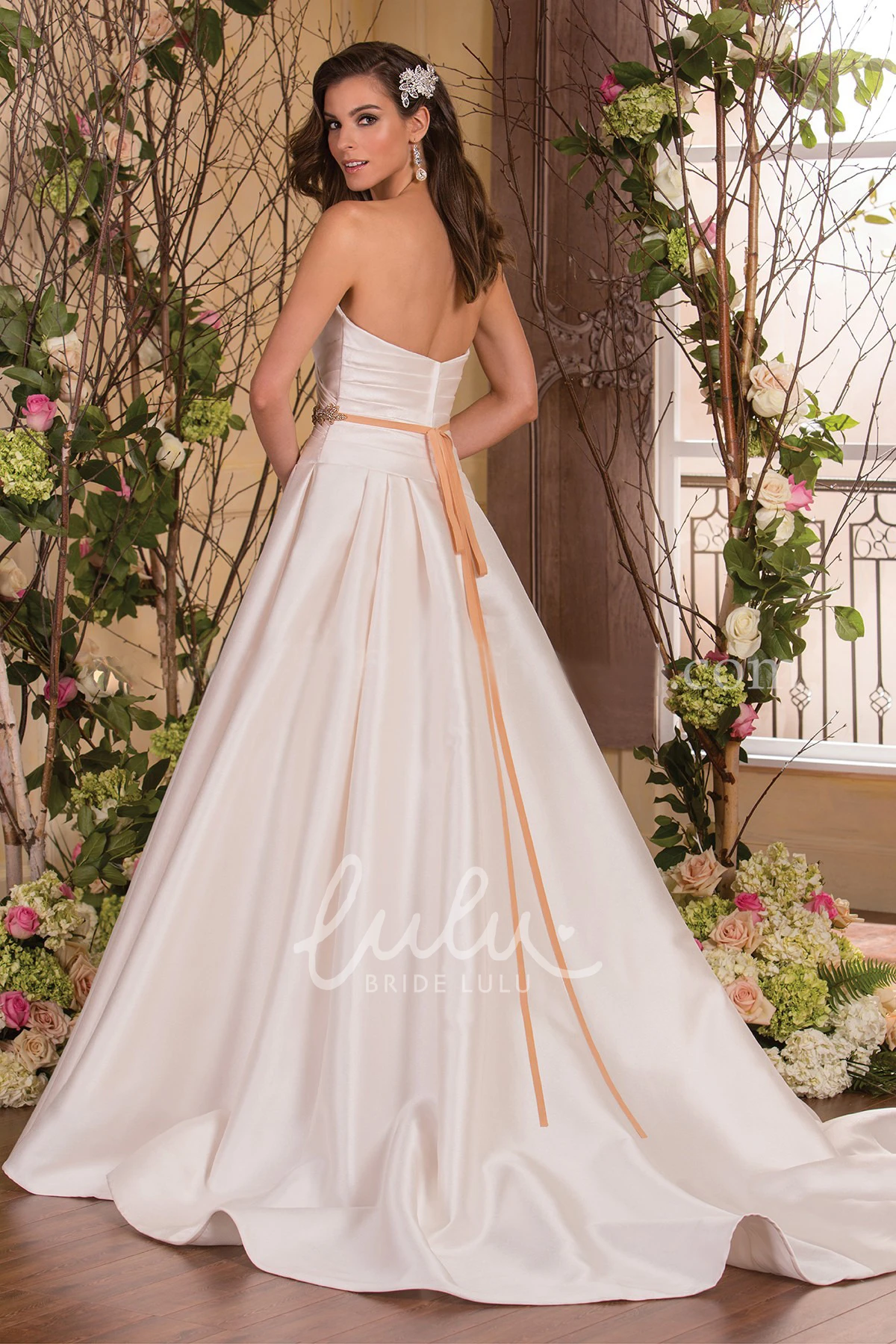 Criss-Cross Sweetheart Satin A-Line Wedding Dress with Beadings