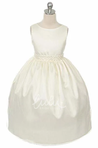 Sleeveless Satin Tiered Flower Girl Dress Tea-Length Elegant