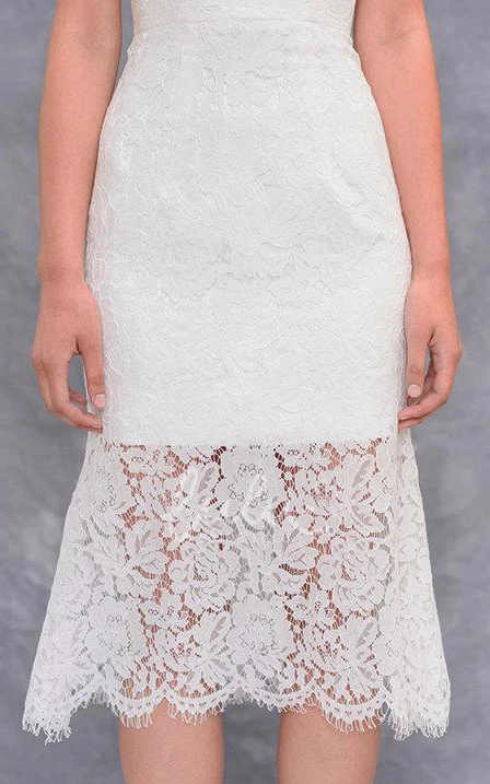 V-Neck Lace Satin Summer Wedding Dress Destination with High-Low Hem