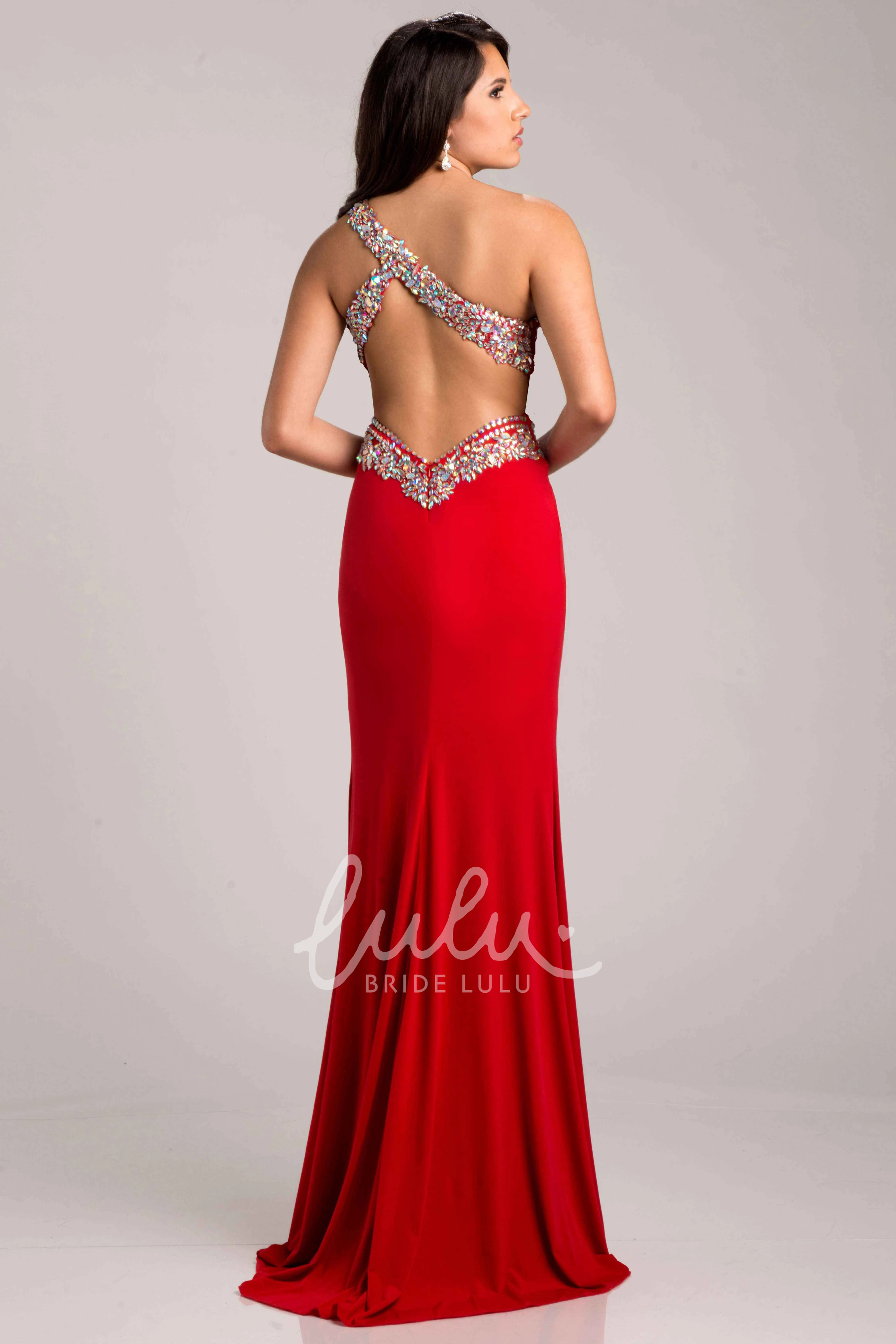 Crystal Embellished Sheath Chiffon Gown Classy Prom Dress
