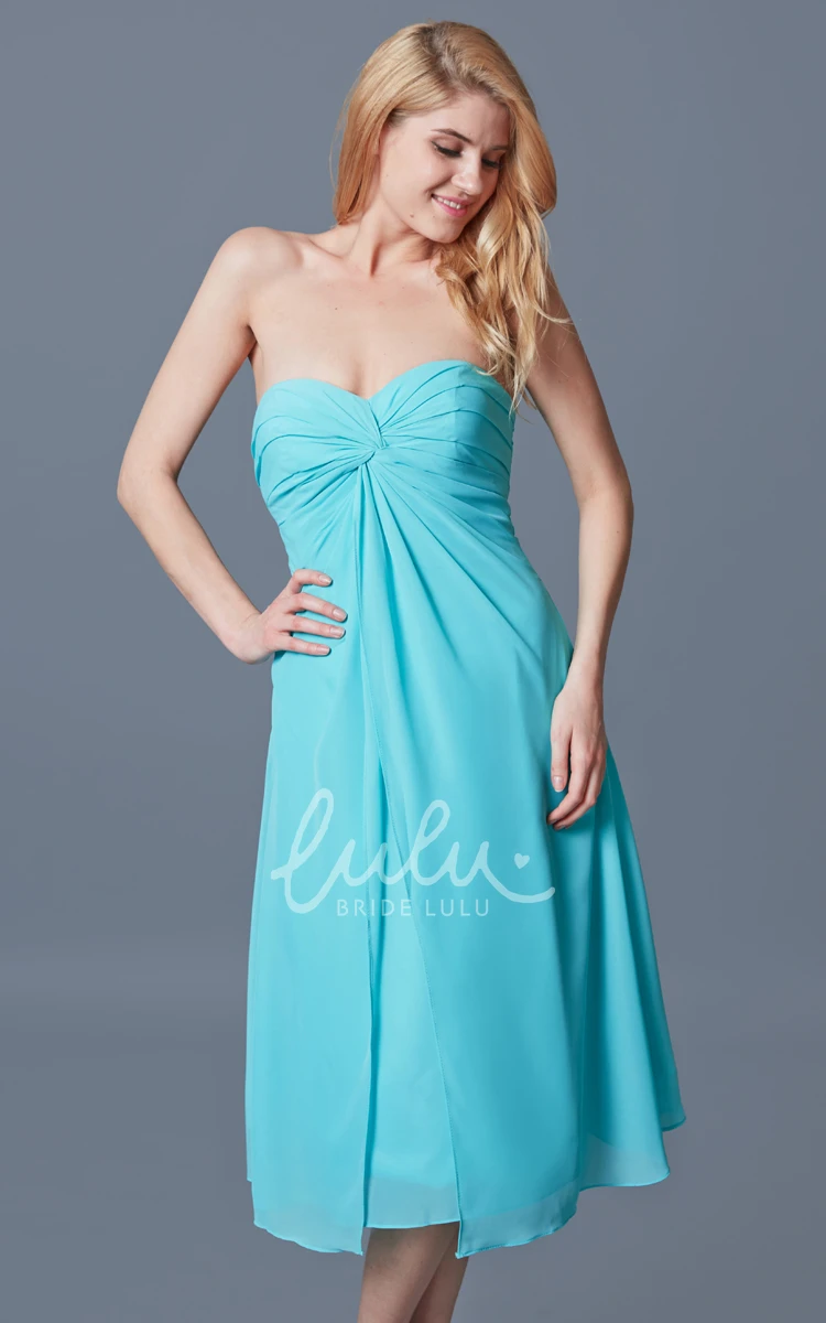 Tea-length Chiffon Dress with Ruched Sweetheart Neckline Elegant Prom Dress