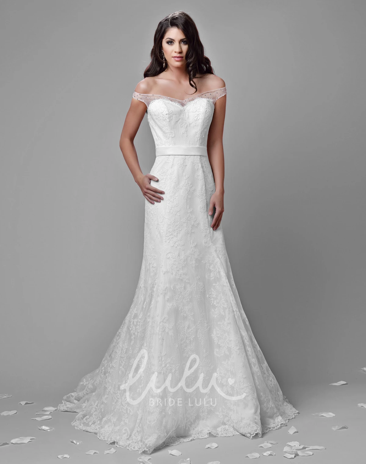 Sequin Illusion Back Off-The-Shoulder Lace A-Line Wedding Dress