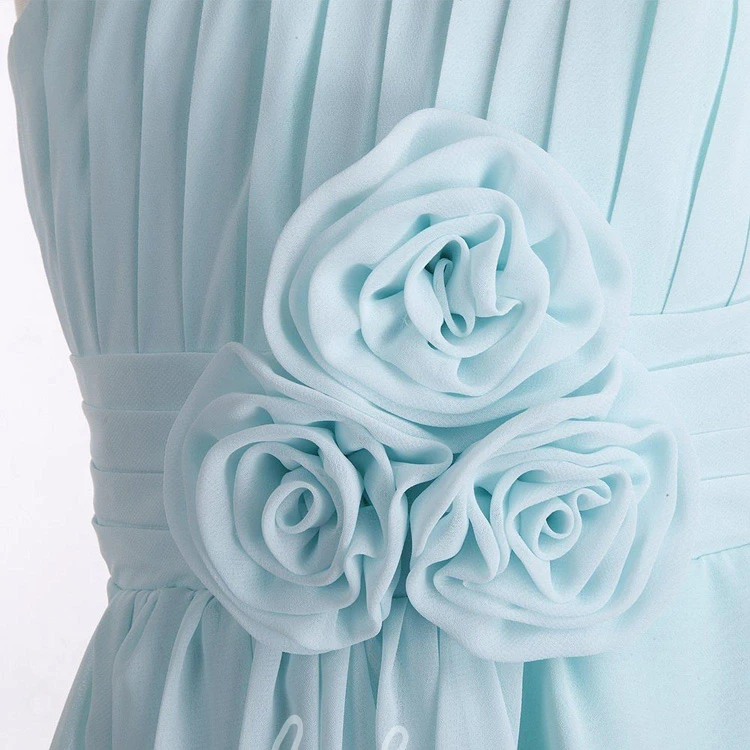 Elegant Charming Unique One-Shoulder Chiffon A-Line Short Pleated Dress With Flowers