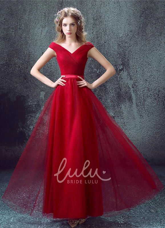 Red Off-Shoulder A-Line Prom Dress with Lace Floor-Length