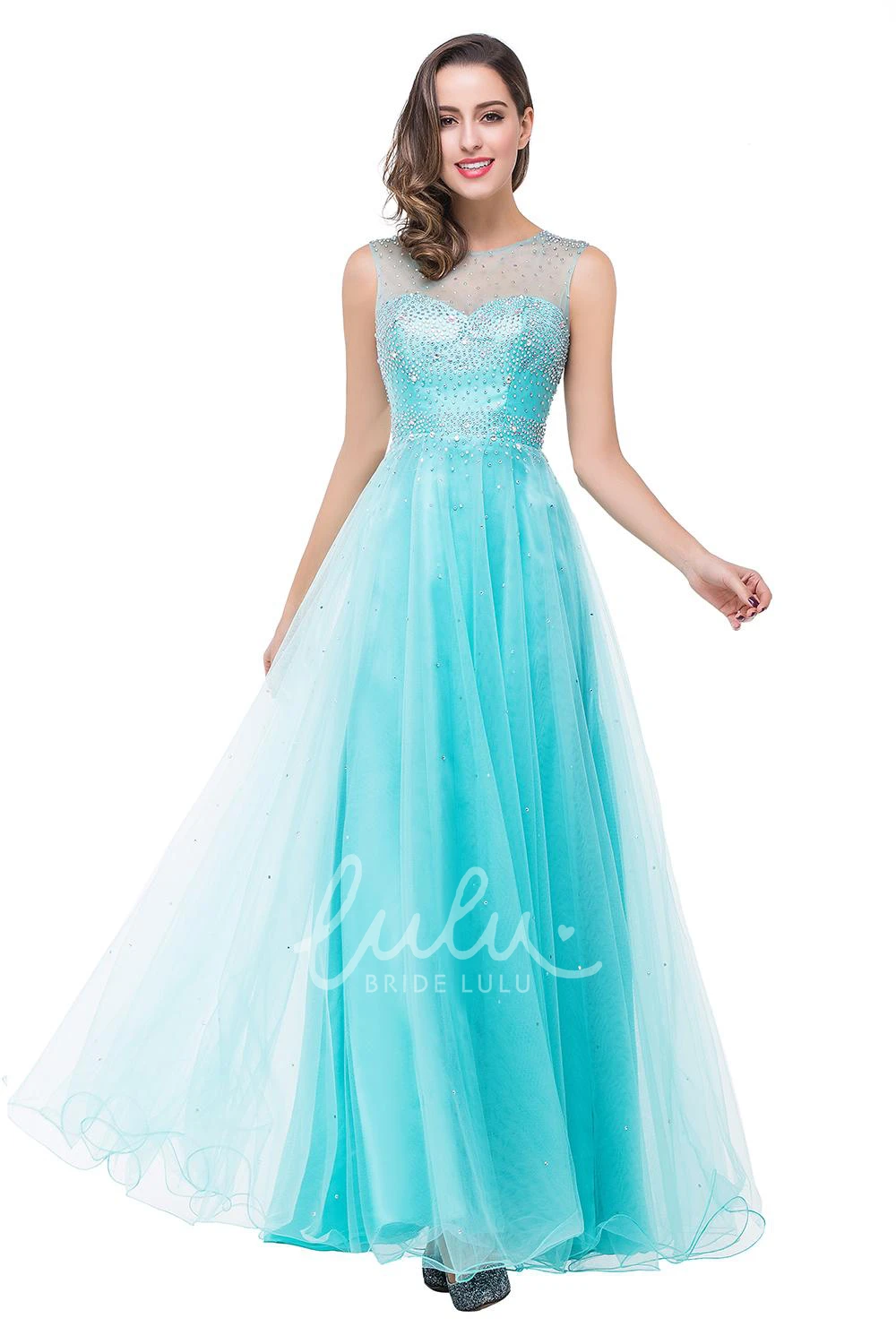 Illusion A-line Prom Dress with Delicate Beadings and Sleeveless Design