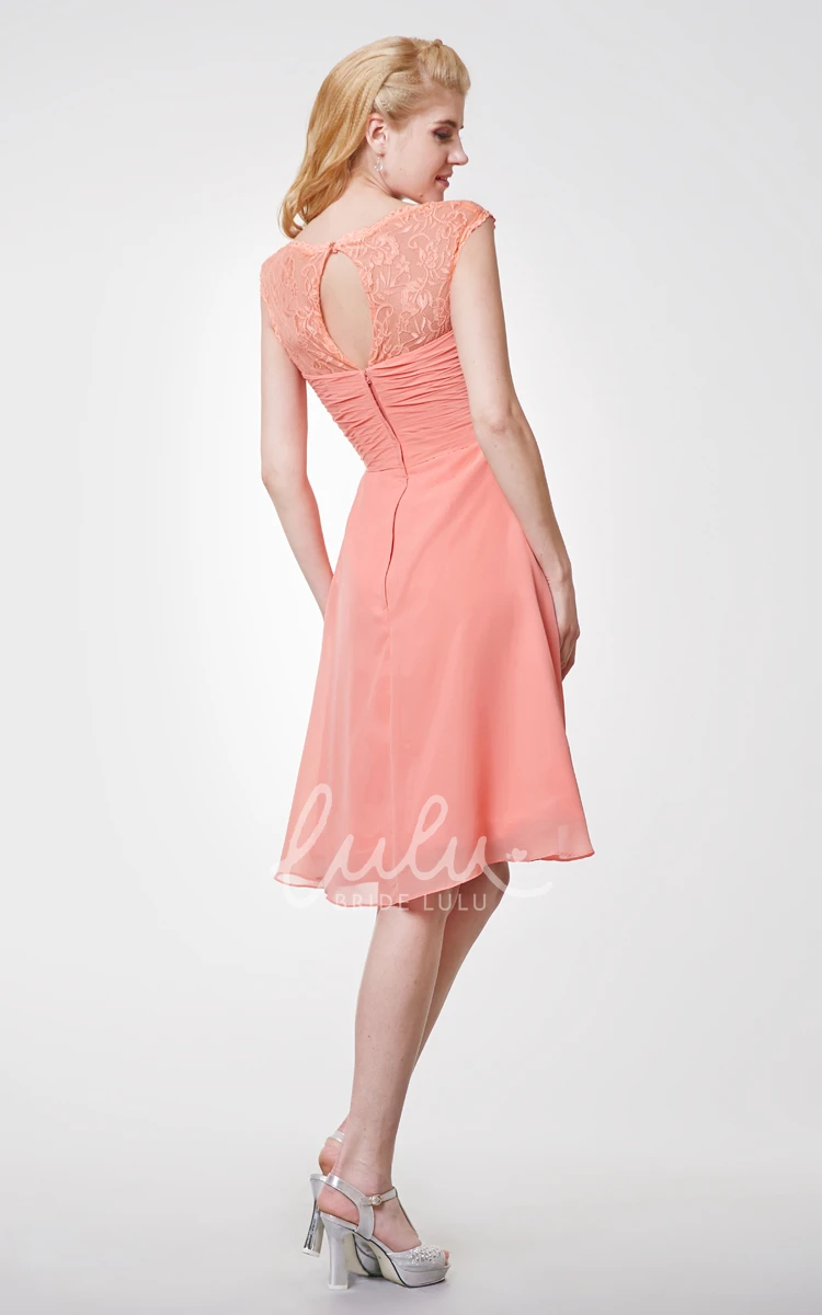Chiffon Dress with Cap Sleeves Knee Length and Back Keyhole for Women