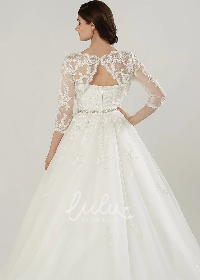 Jeweled Ball Gown Tulle Wedding Dress with Cape Sweetheart