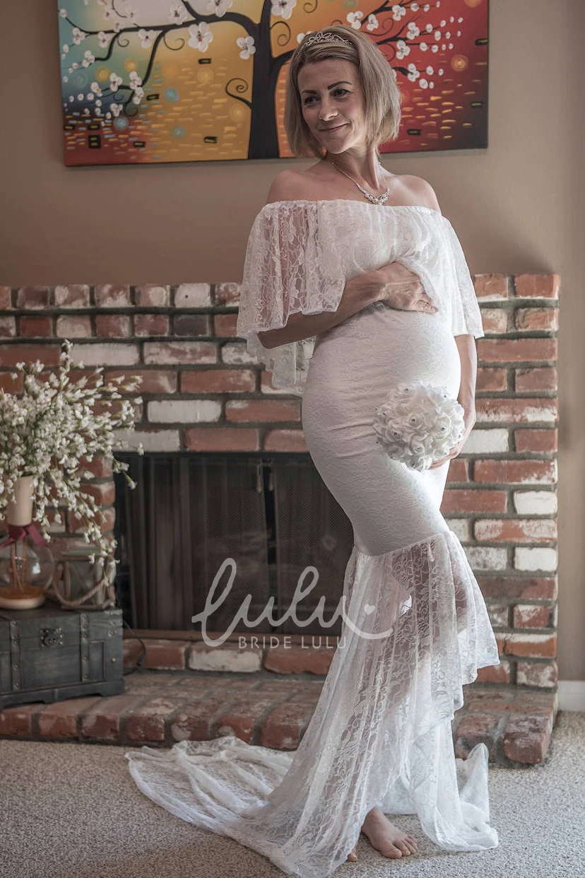 Half Sleeve Mermaid Maternity Wedding Dress with Court Train and Empire Waist