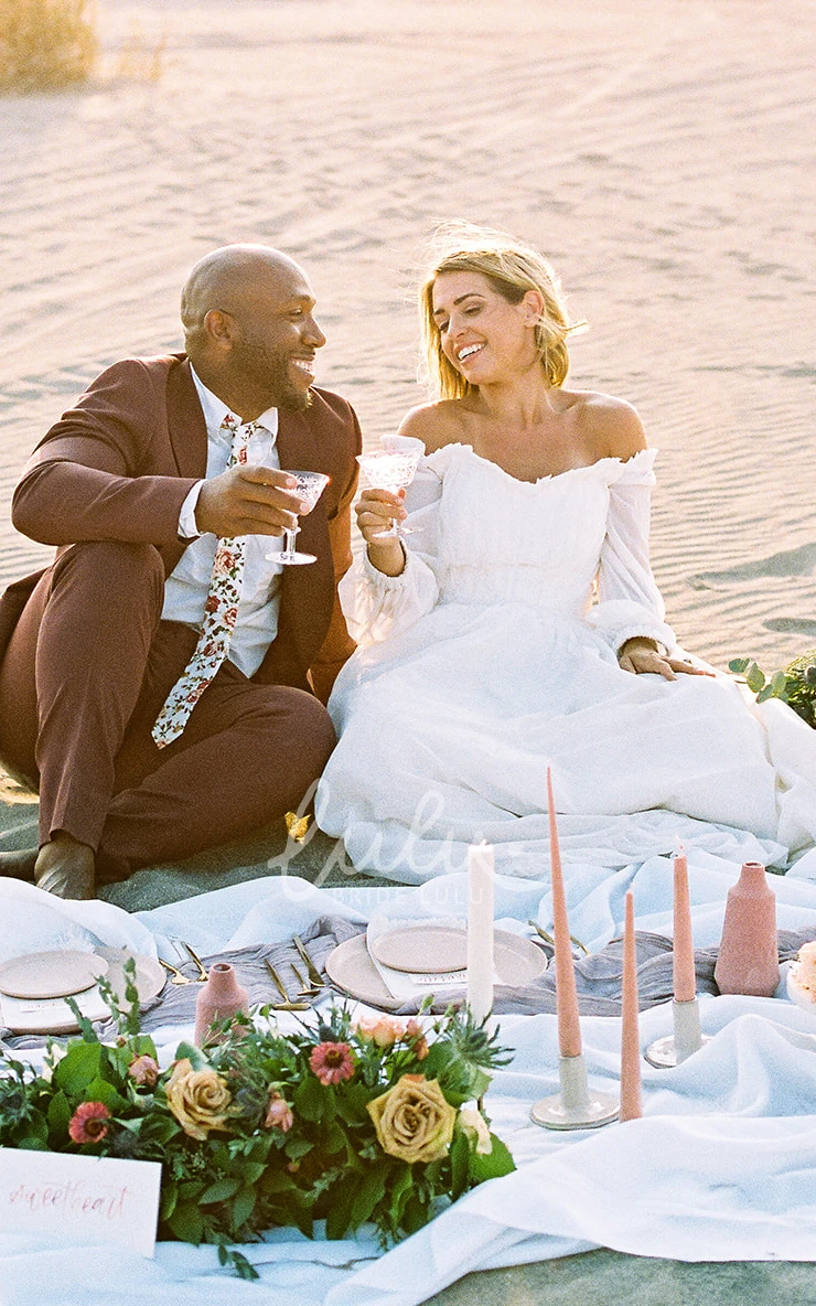 Elegant Chiffon Wedding Dress with Off-shoulder Sleeves and Appliques Classy and Modern