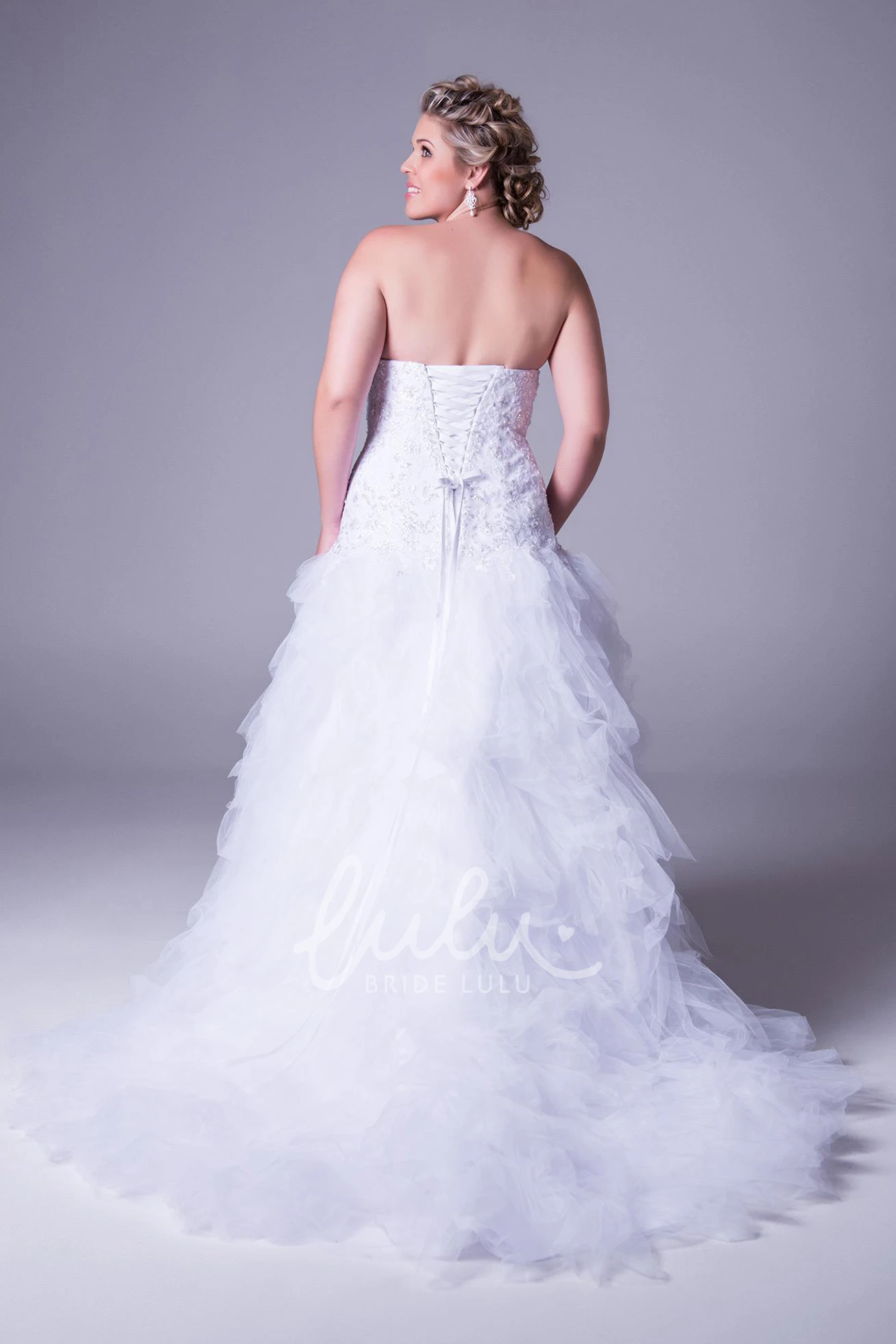 Plus Size A-Line Tulle Wedding Dress with Sweetheart Neckline Ruffles and Beading