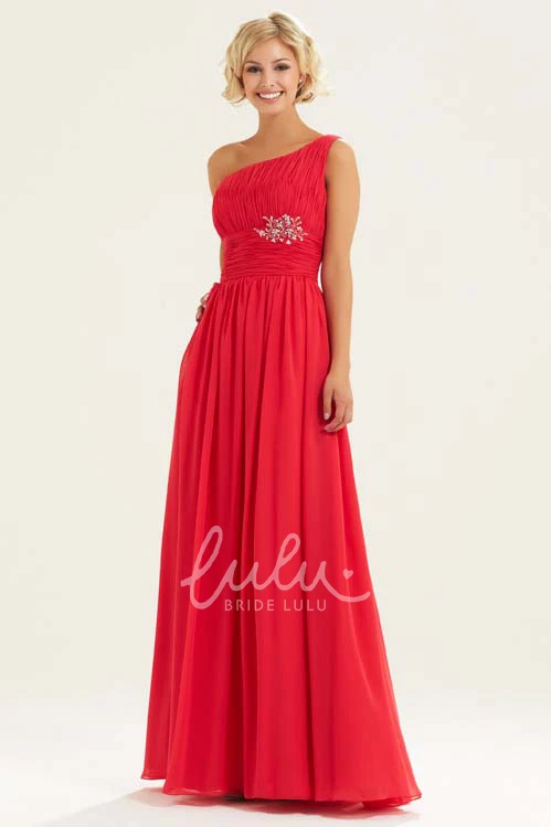 One-Shoulder Chiffon Bridesmaid Dress with Broach Unique Bridesmaid Dress