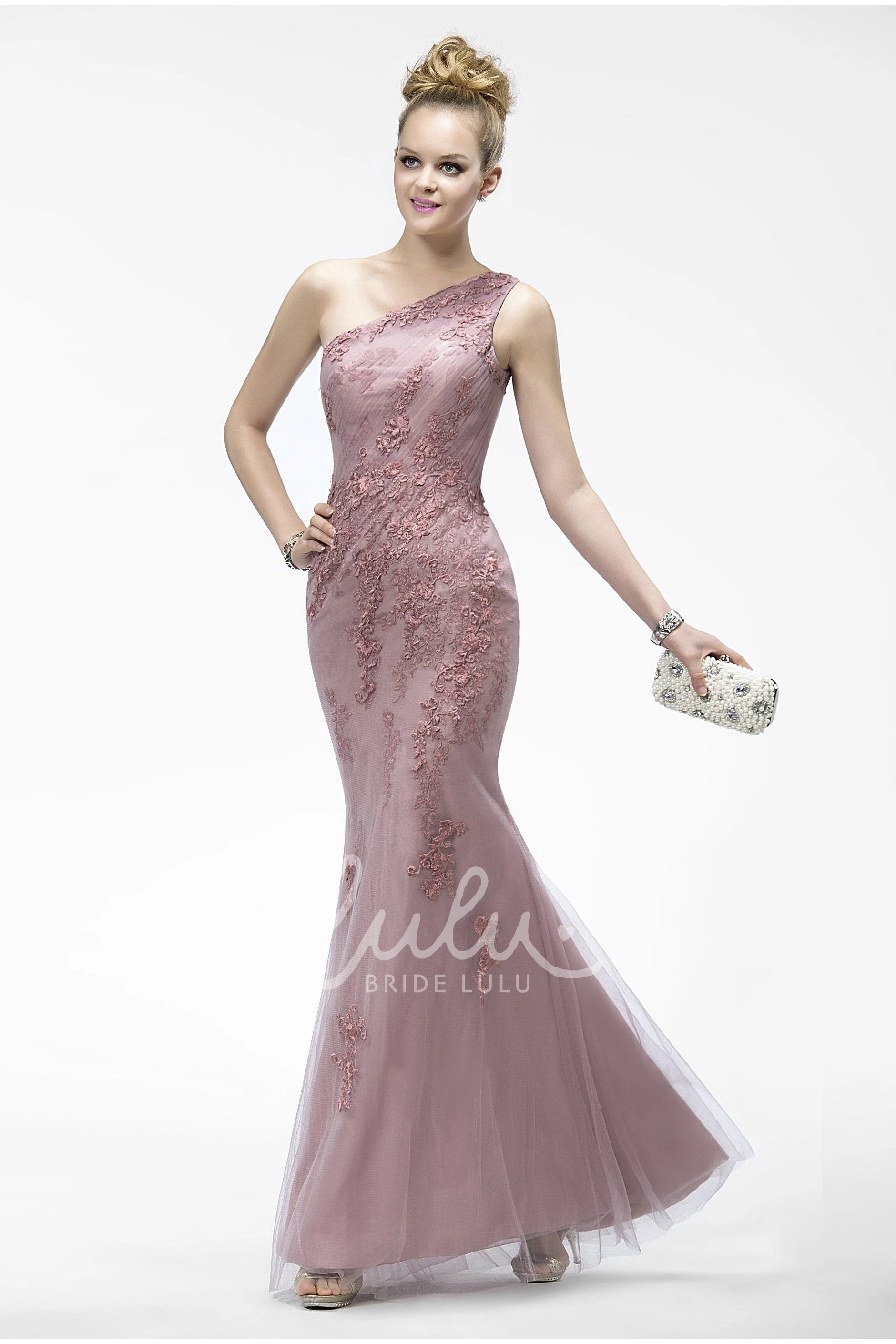 Elegant Mermaid One Shoulder Tulle Formal Dress with Appliques