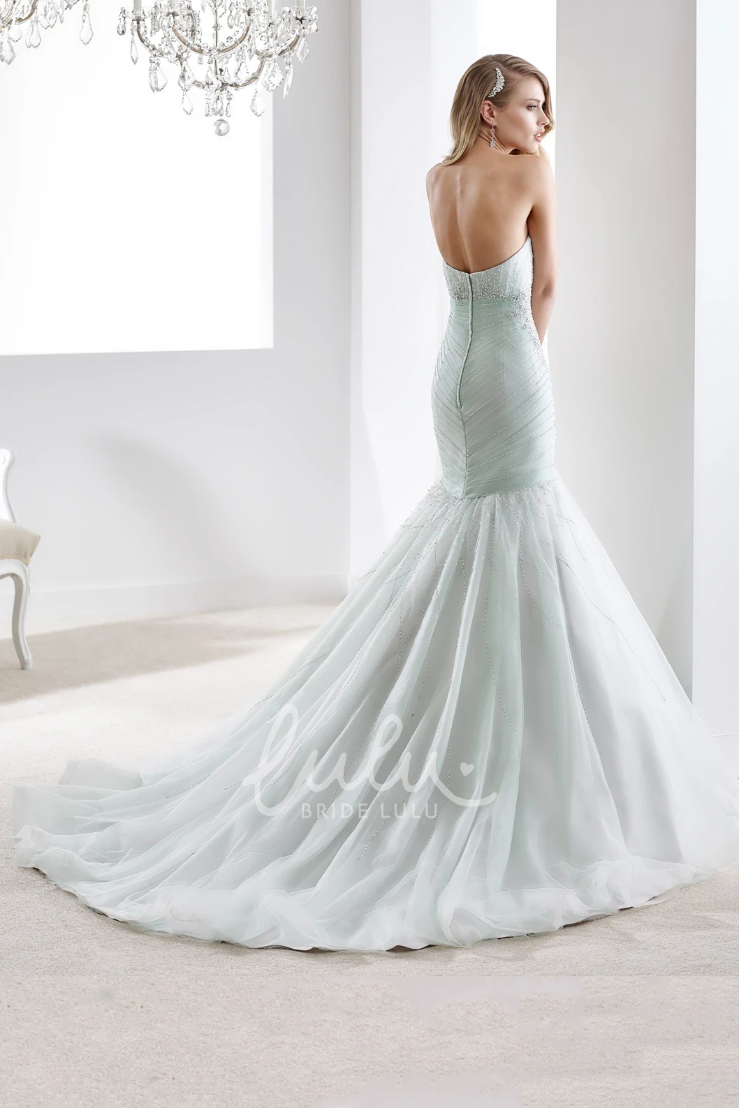 Mermaid Wedding Gown with Pleated Details Sweetheart Beaded & Open Back