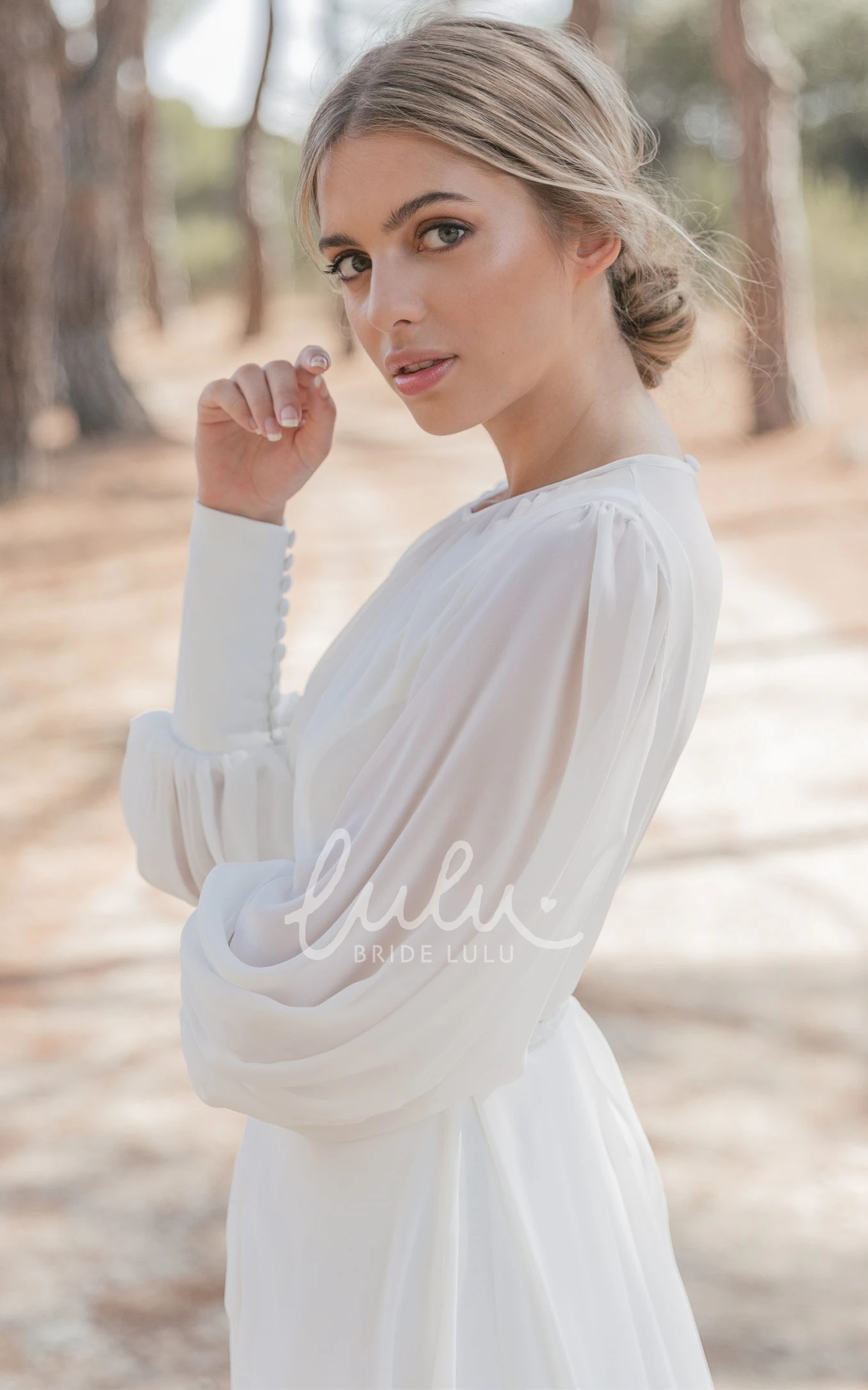 Chiffon High Neck A Line Wedding Dress with Ruching Casual and Chic