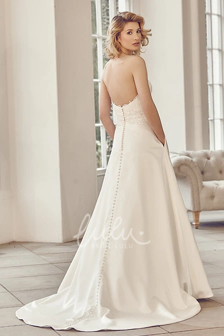 Long Taffeta Wedding Dress with Appliques and V-Back Classic Bridal Gown